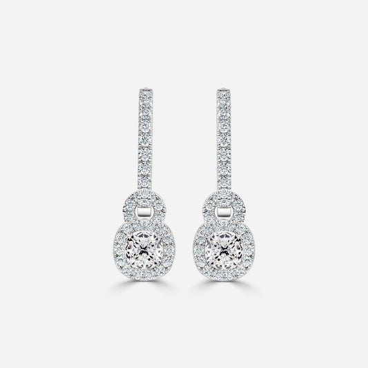 Cushion Moissanite Halo and Drops Earring