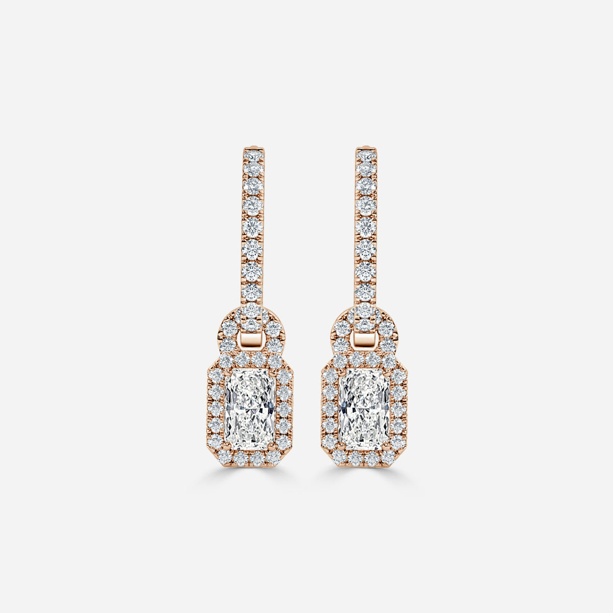 Radiant Moissanite Halo and Drops Earring