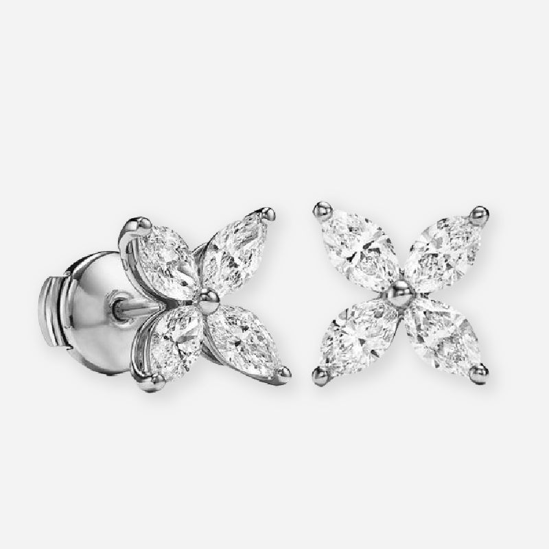 1.50ct Marquise Moissanite Floral Leaf Cluster Stud Earrings in 925 Sterling Silver
