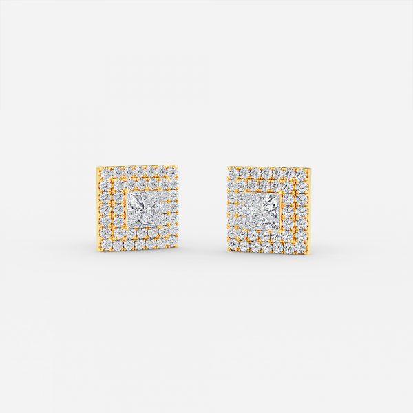 Princess Moissanite Double Halo Earrings