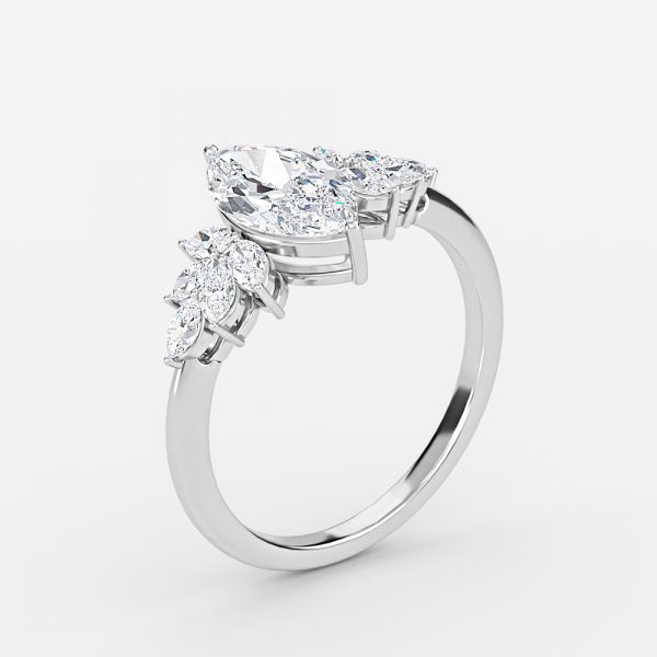 Clarity Marquise Three Stone Moissanite Engagement Ring