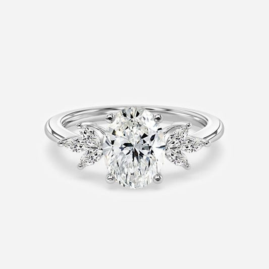 Anong Oval Three Stone Moissanite Engagement Ring