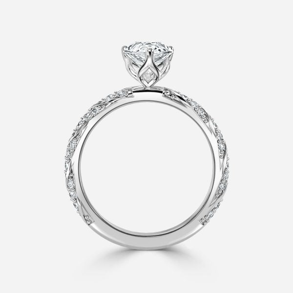 Wan Pear Diamond Band Moissanite Engagement Ring
