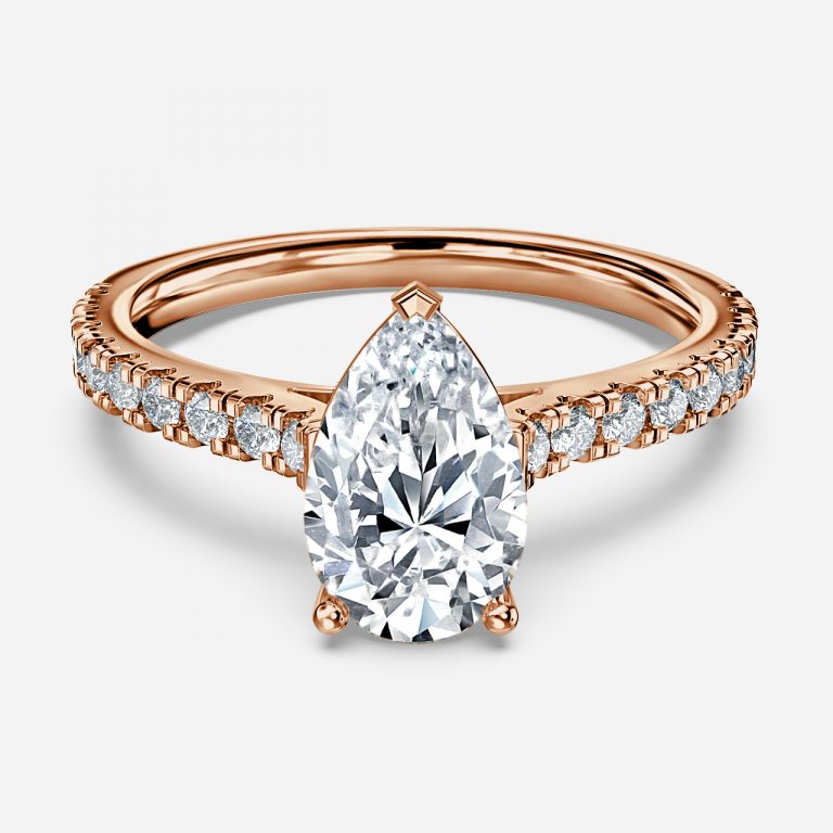 Halcyon Pear Diamond Band Moissanite Engagement Ring