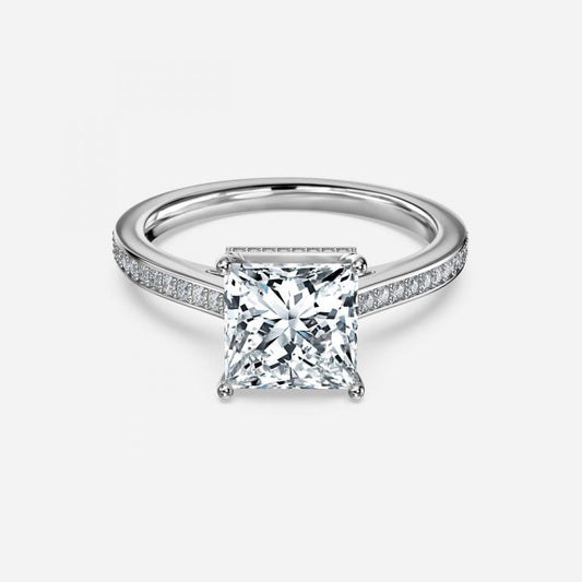 Inez Princess Hidden Halo Moissanite Engagement Ring