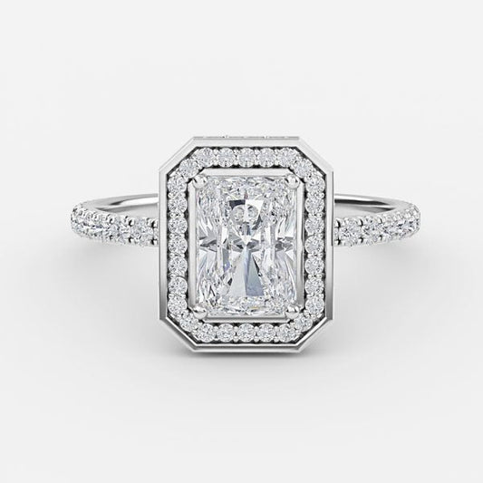Kassia Radiant Halo Moissanite Engagement Ring