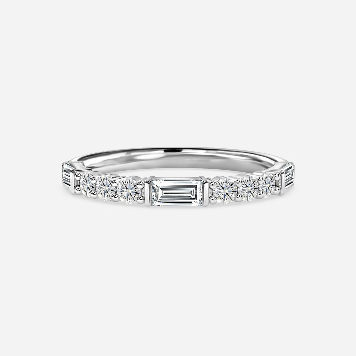 Round And Baguette Cut Moissanite Half Eternity Ring