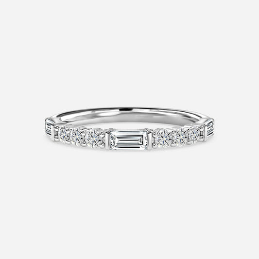 Round And Baguette Cut Moissanite Half Eternity Ring
