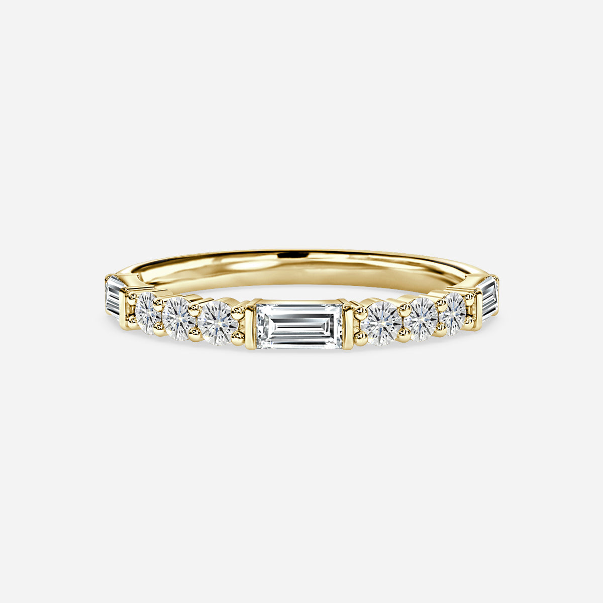 Round And Baguette Cut Moissanite Half Eternity Ring