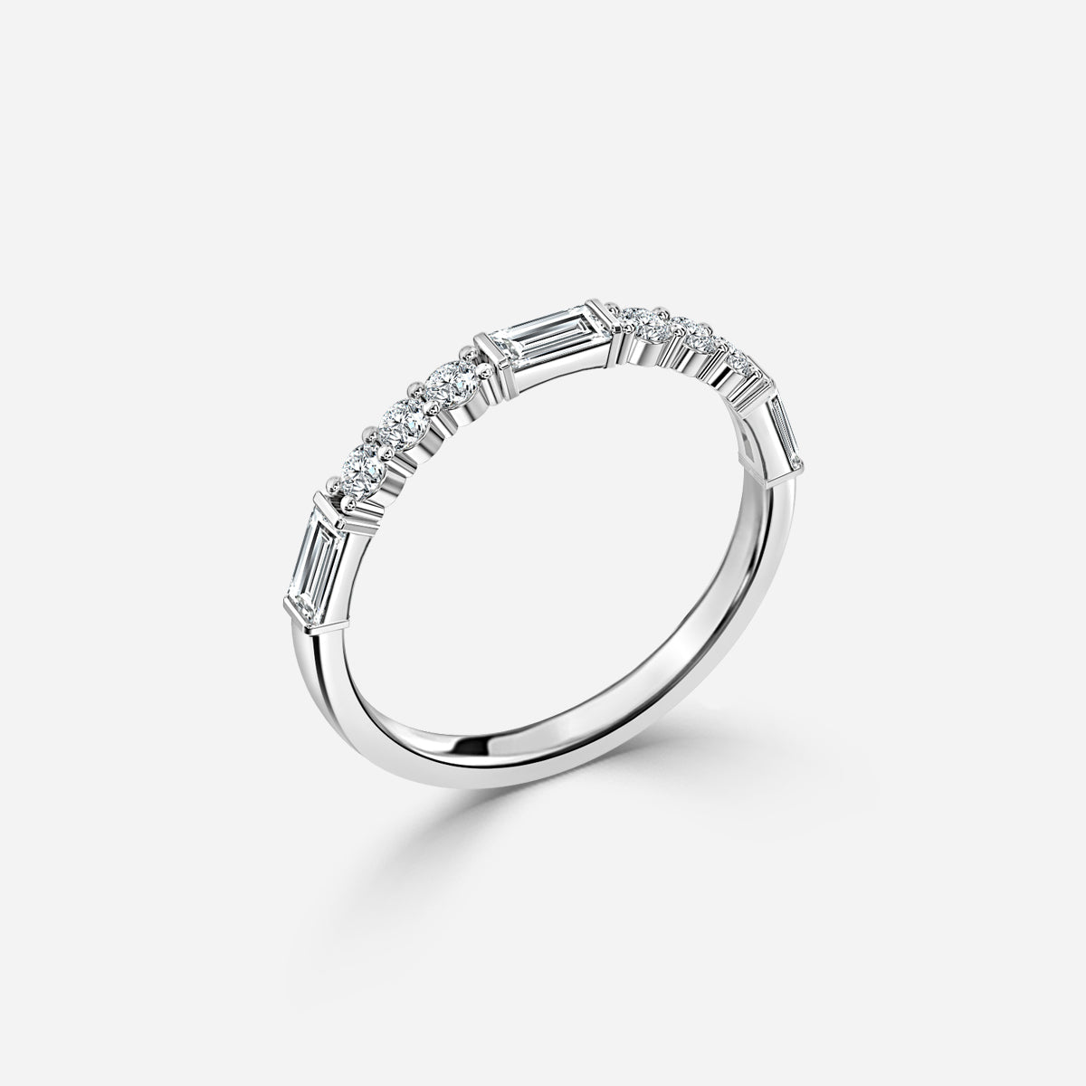 Round And Baguette Cut Moissanite Half Eternity Ring