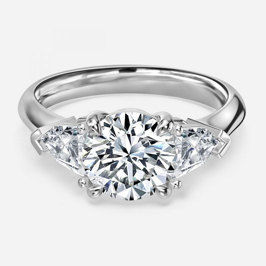 Eri Round Three Stone Moissanite Engagement Ring