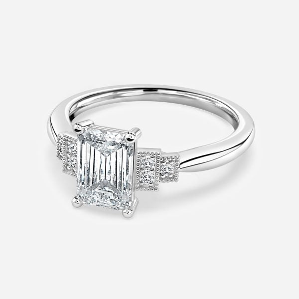 Isley Emerald Three Stone Moissanite Engagement Ring