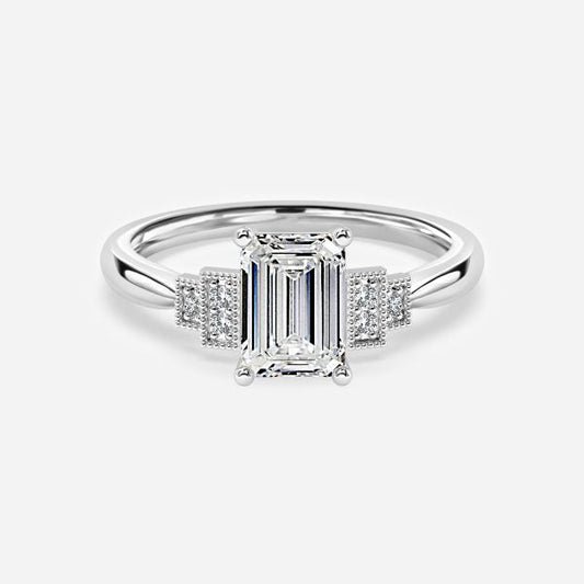 Isley Emerald Three Stone Moissanite Engagement Ring