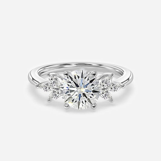 Anong Round Three Stone Moissanite Engagement Ring