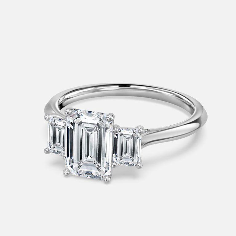 5.00ct Elspeth Emerald Three Stone Moissanite Engagement Ring in 925 Sterling Silver