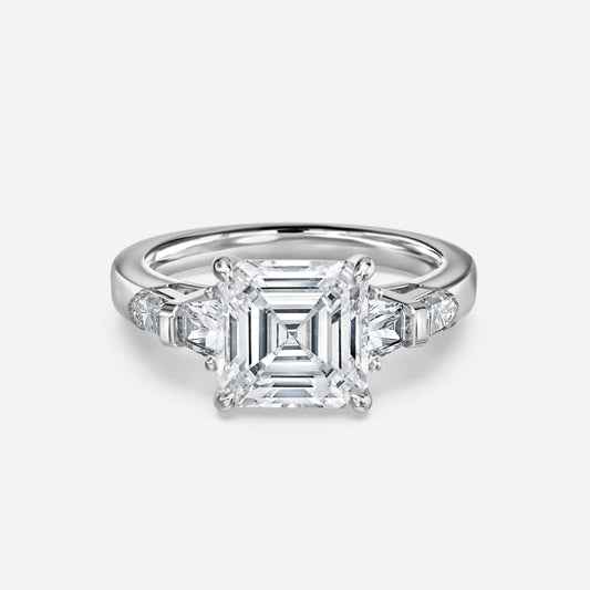Maida Asscher Three Stone Moissanite Engagement Ring