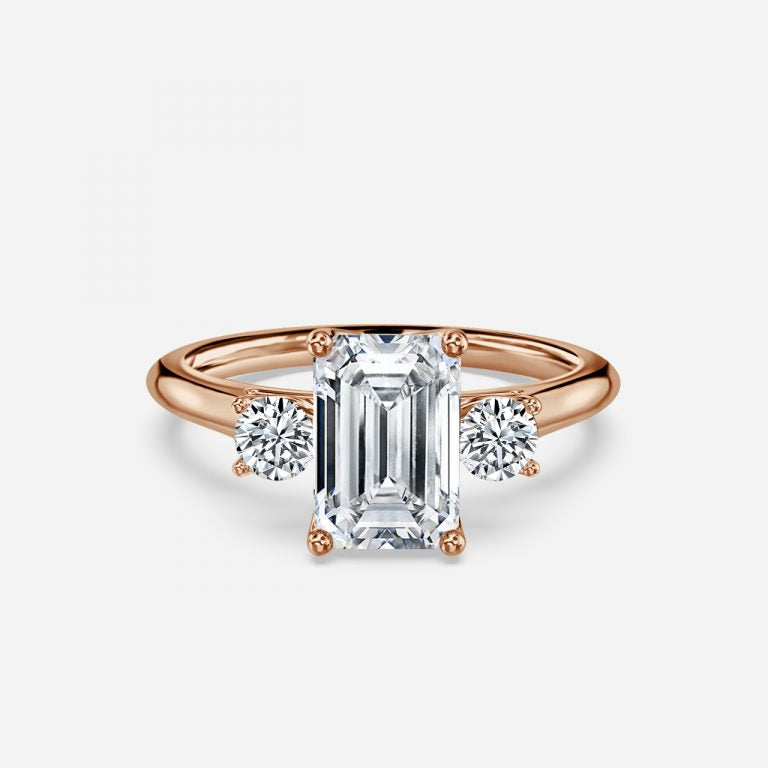 Myra Emerald Three Stone Moissanite Engagement Ring