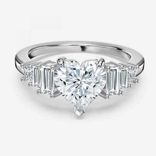 Fabiola Heart Three Stone Moissanite Engagement Ring