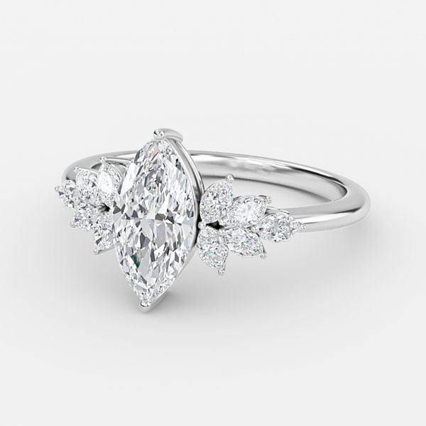 Clarity Marquise Three Stone Moissanite Engagement Ring