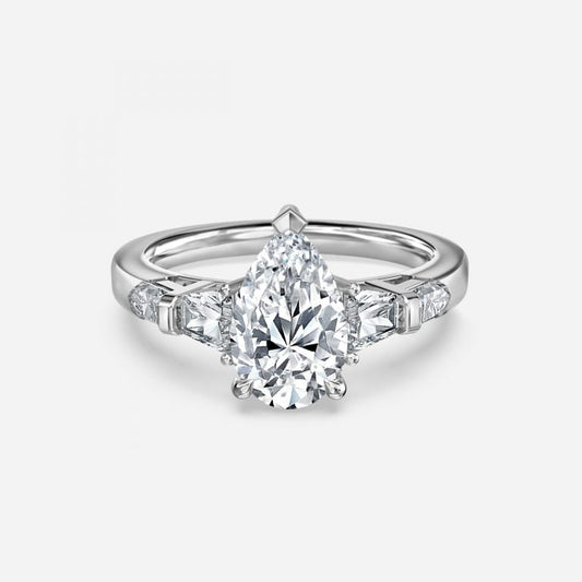 1.50ct Maida Pear Three Stone Moissanite Engagement Ring in 925 Sterling Silver
