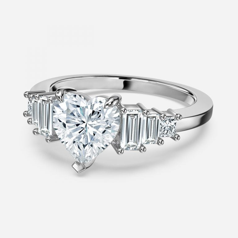 Fabiola Heart Three Stone Moissanite Engagement Ring