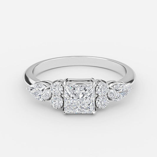 Carmel Princess Three Stone Moissanite Engagement Ring