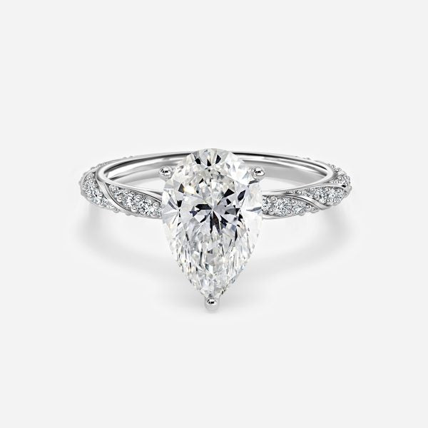 Wan Pear Diamond Band Moissanite Engagement Ring
