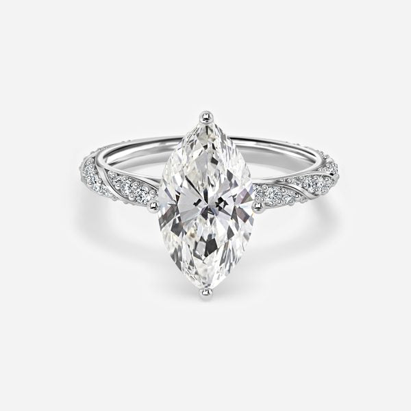 Wan Marquise Diamond Band Moissanite Engagement Ring