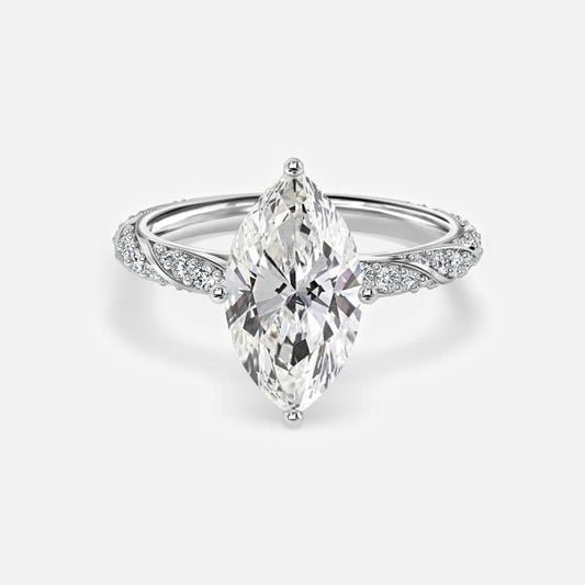 Wan Marquise Diamond Band Moissanite Engagement Ring