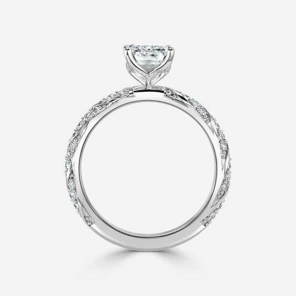 Wan Emerald Diamond Band Moissanite Engagement Ring