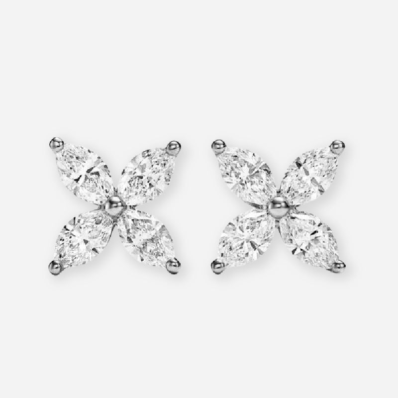 1.50ct Marquise Moissanite Floral Leaf Cluster Stud Earrings in 925 Sterling Silver