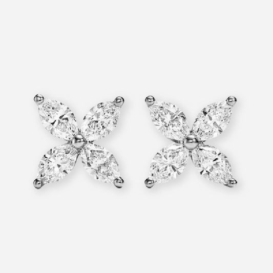 1.50ct Marquise Moissanite Floral Leaf Cluster Stud Earrings in 925 Sterling Silver