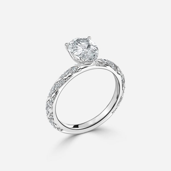 Wan Pear Diamond Band Moissanite Engagement Ring
