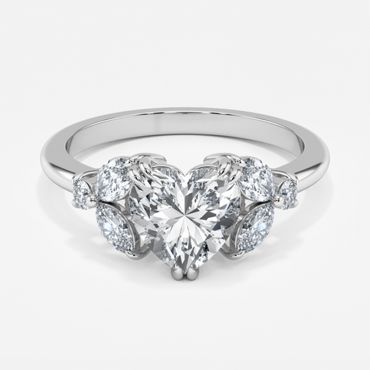 Zephyr Heart Three Stone Moissanite Engagement Ring