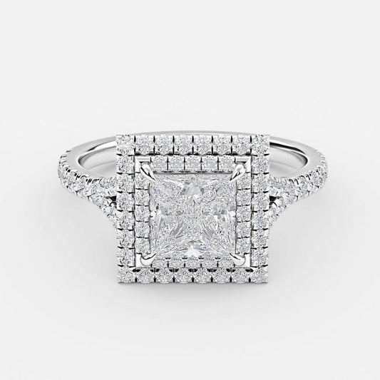 Afton Princess Halo Moissanite Engagement Ring