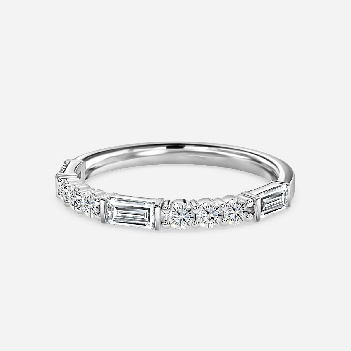Round And Baguette Cut Moissanite Half Eternity Ring